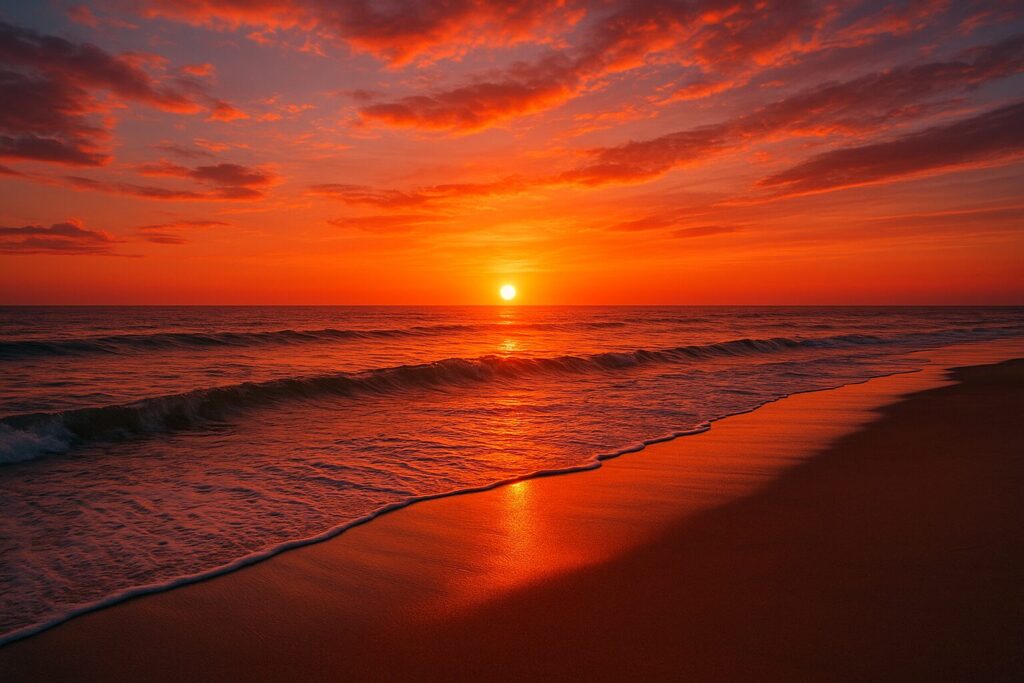 夕焼けの海岸をAIに作ってもらった